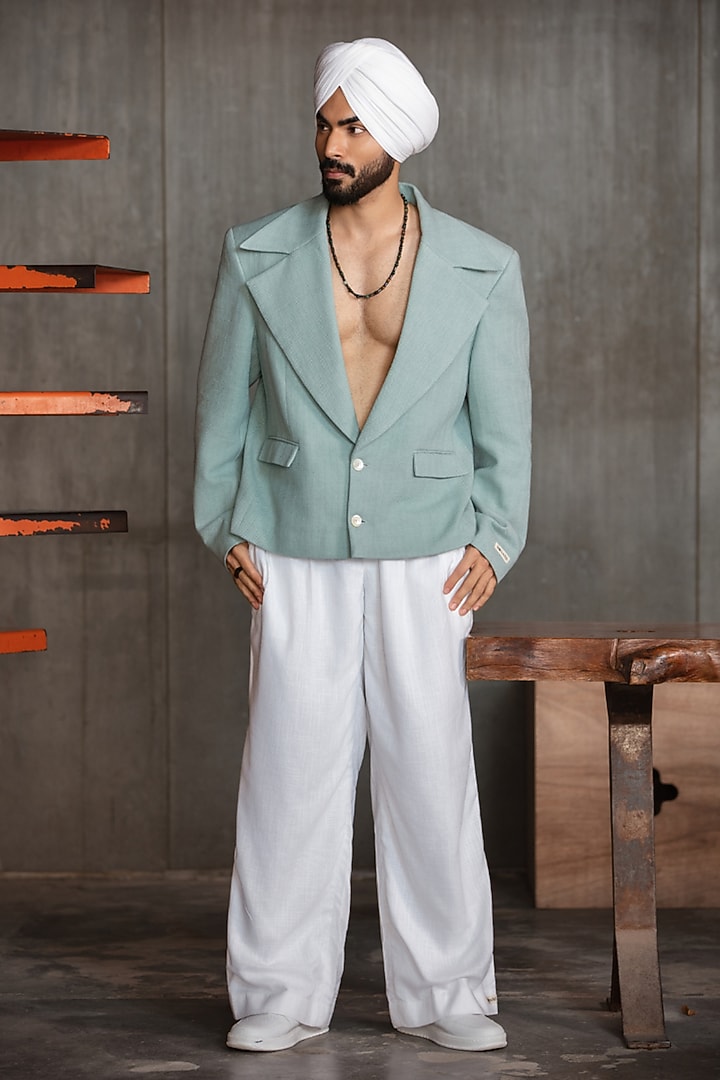 Sage Green Herringbone Blend Blazer by Not So Couture at Pernia's Pop Up Shop