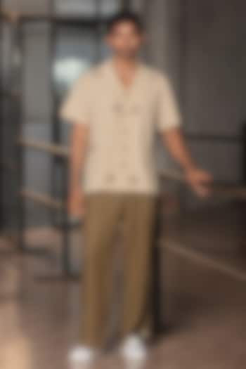 Olive Green Linen Blend Pant Set by Not So Couture at Pernia's Pop Up Shop