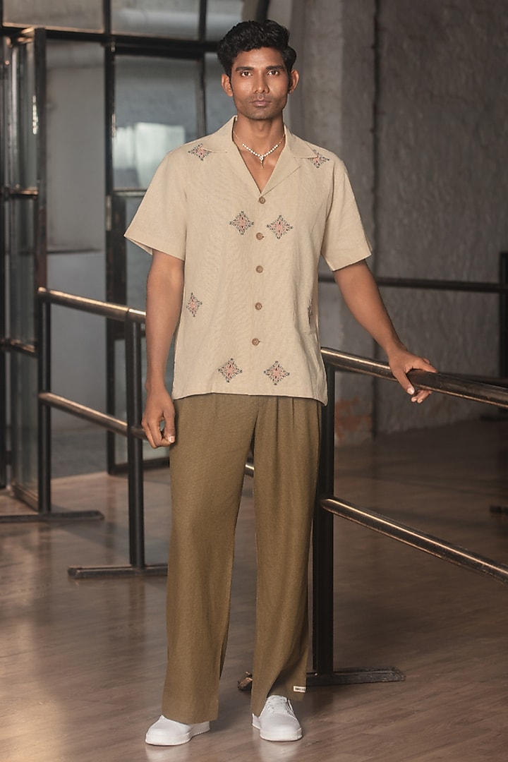Olive Green Linen Blend Pant Set by Not So Couture at Pernia's Pop Up Shop