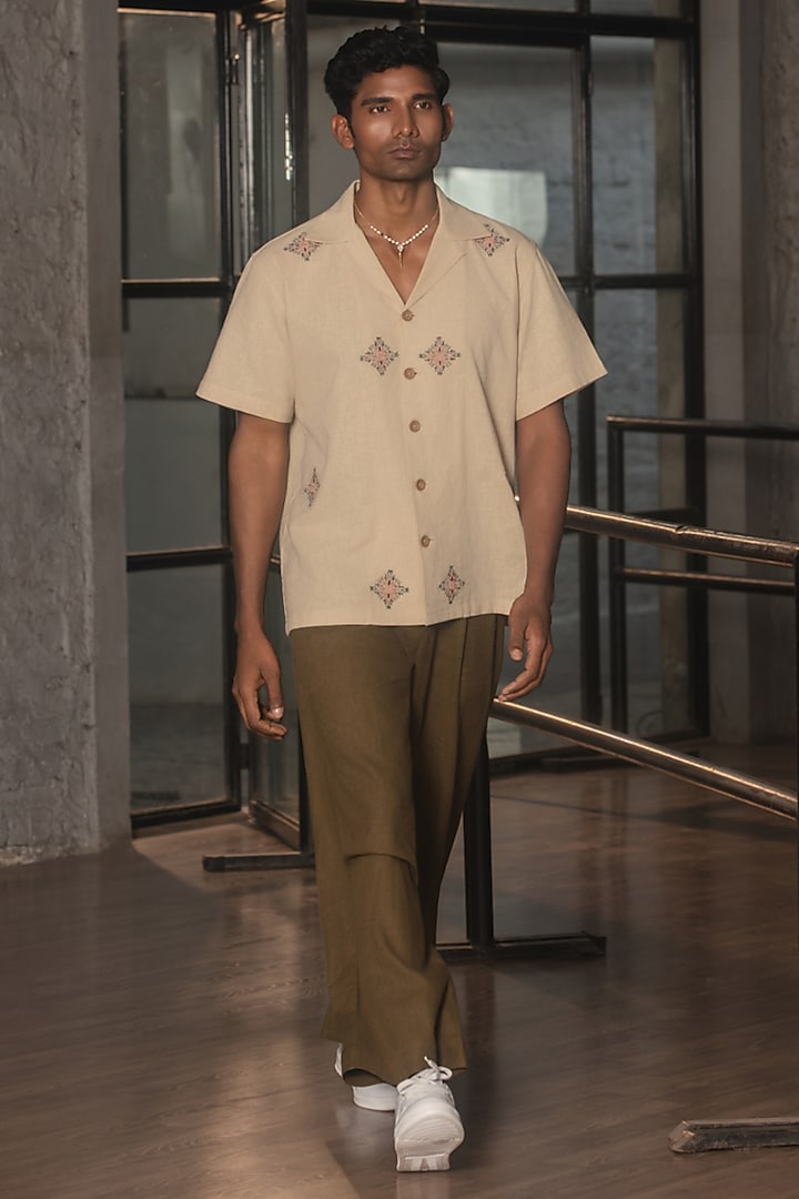 Olive Green Linen Blend Pant Set by Not So Couture at Pernia's Pop Up Shop