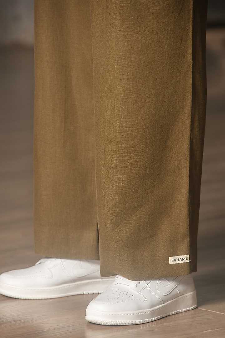 Olive Green Linen Blend Pant Set by Not So Couture at Pernia's Pop Up Shop