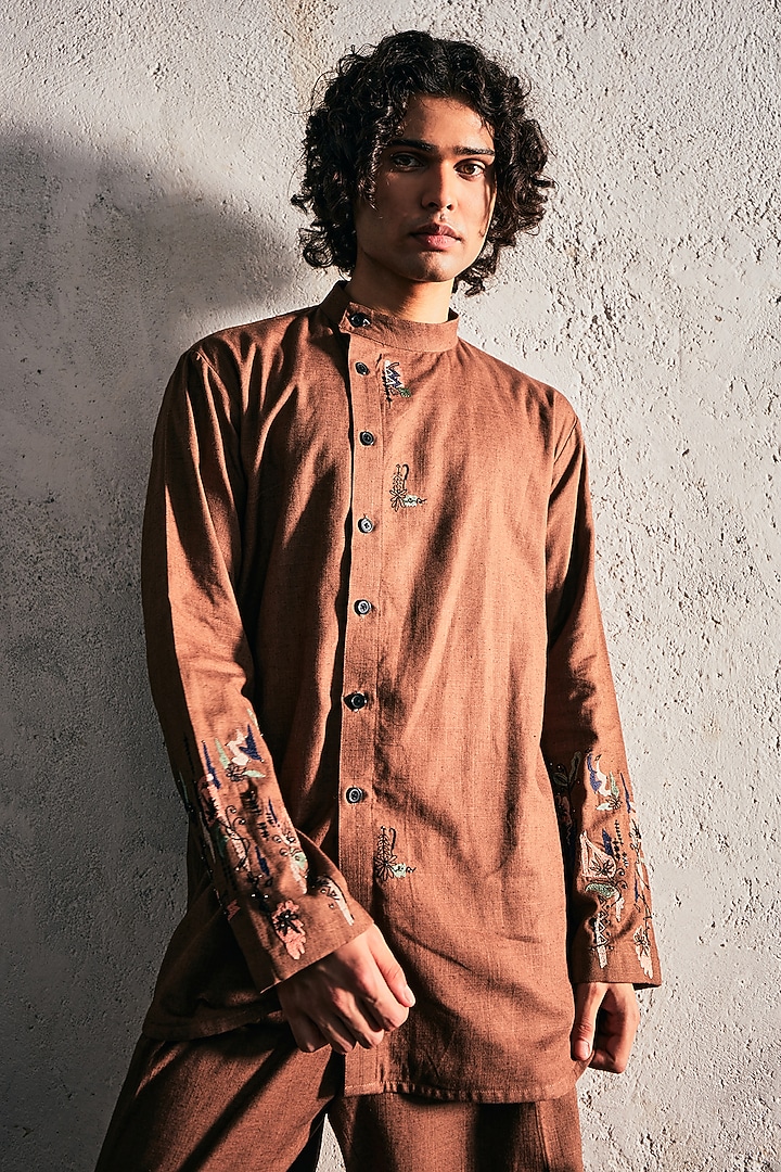 Dave Brown Linen Embroidered Co-Ord Set by Not So Couture at Pernia's Pop Up Shop