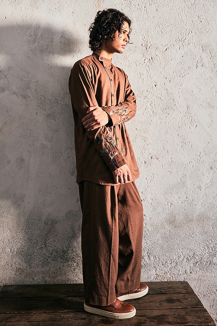 Dave Brown Linen Embroidered Co-Ord Set by Not So Couture at Pernia's Pop Up Shop