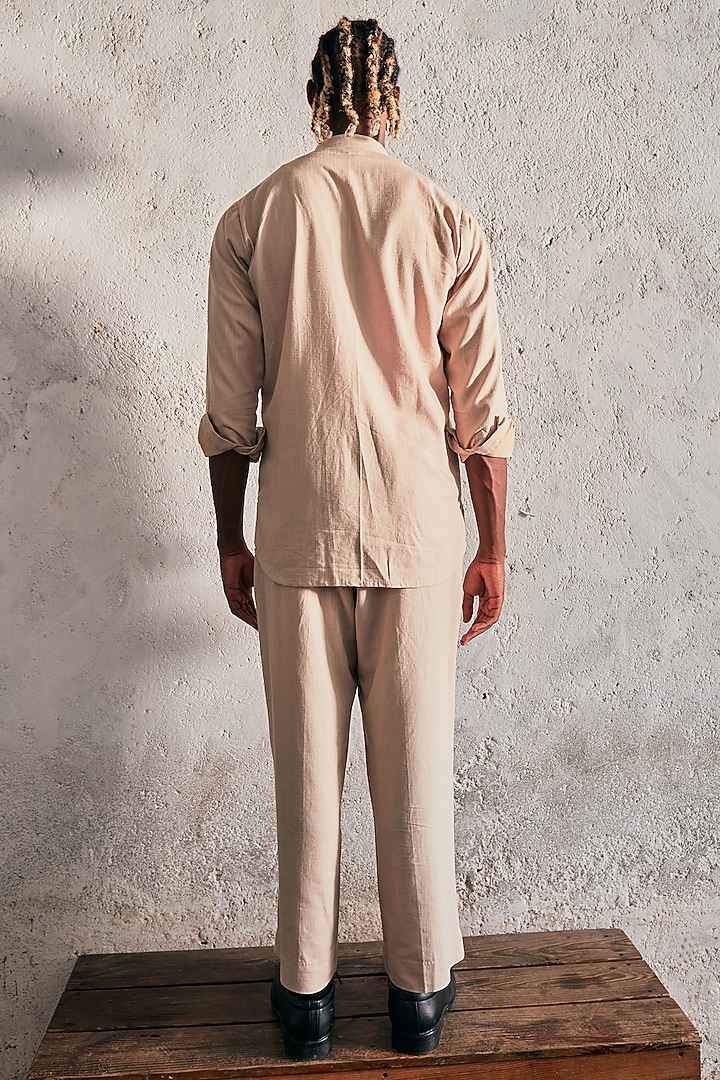Beige Linen Embroidered Wedding Shirt by Not So Couture at Pernia's Pop Up Shop