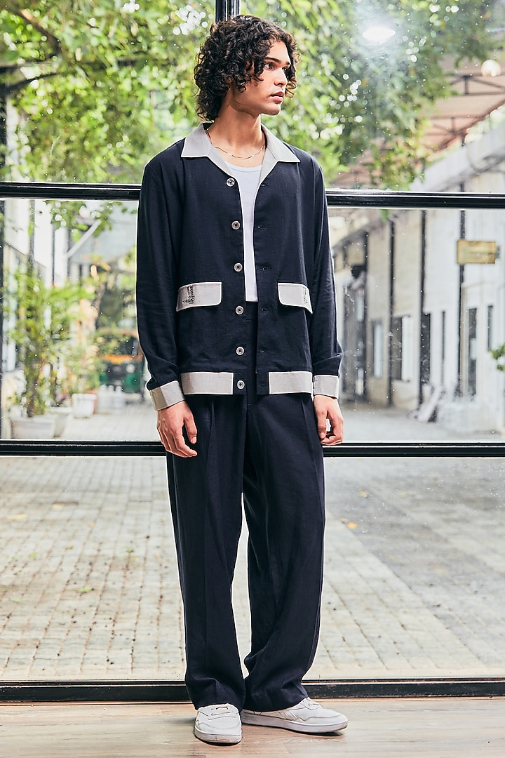 Navy Blue Linen Shacket by Not So Couture at Pernia's Pop Up Shop