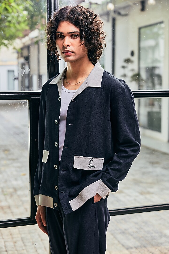 Navy Blue Linen Shacket by Not So Couture at Pernia's Pop Up Shop