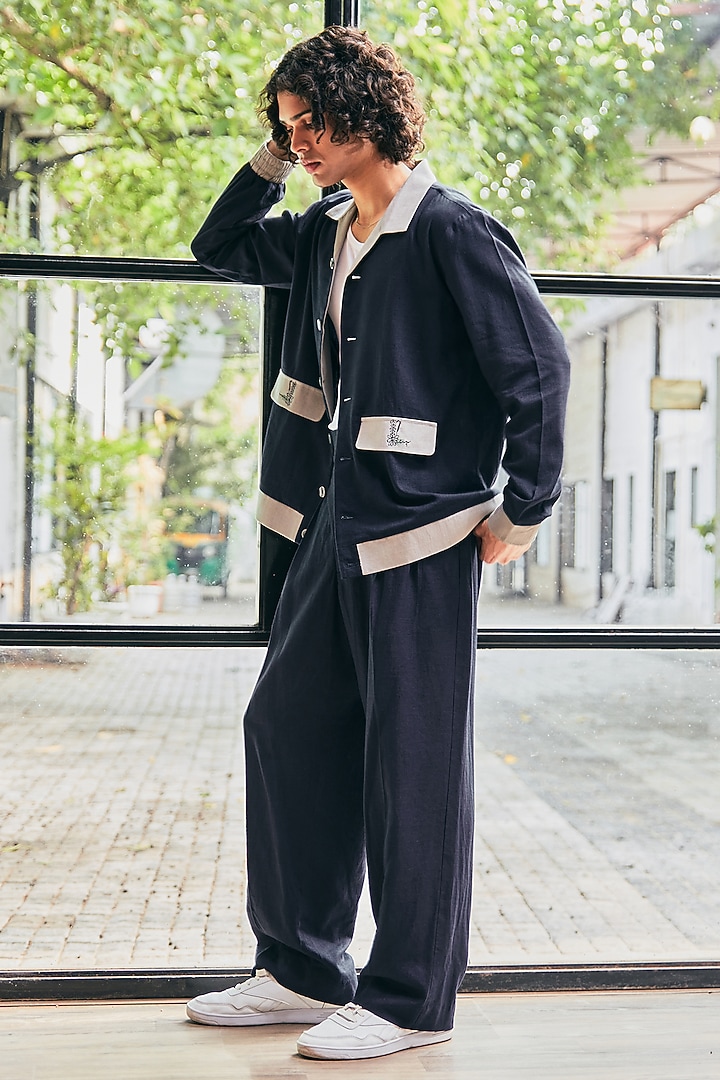Navy Blue Linen Shacket by Not So Couture at Pernia's Pop Up Shop