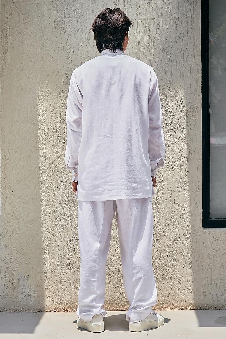 White Linen Embroidered Wedding Shirt by Not So Couture at Pernia's Pop Up Shop