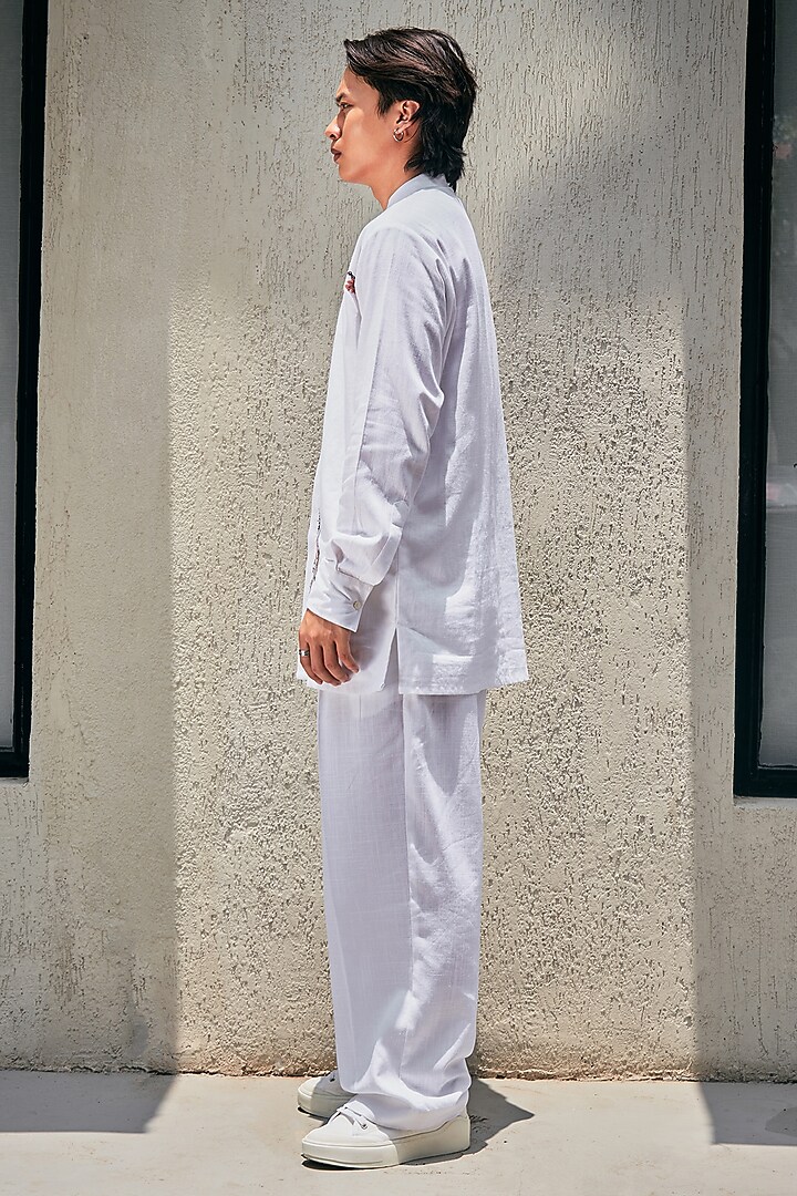 White Linen Embroidered Wedding Shirt by Not So Couture at Pernia's Pop Up Shop