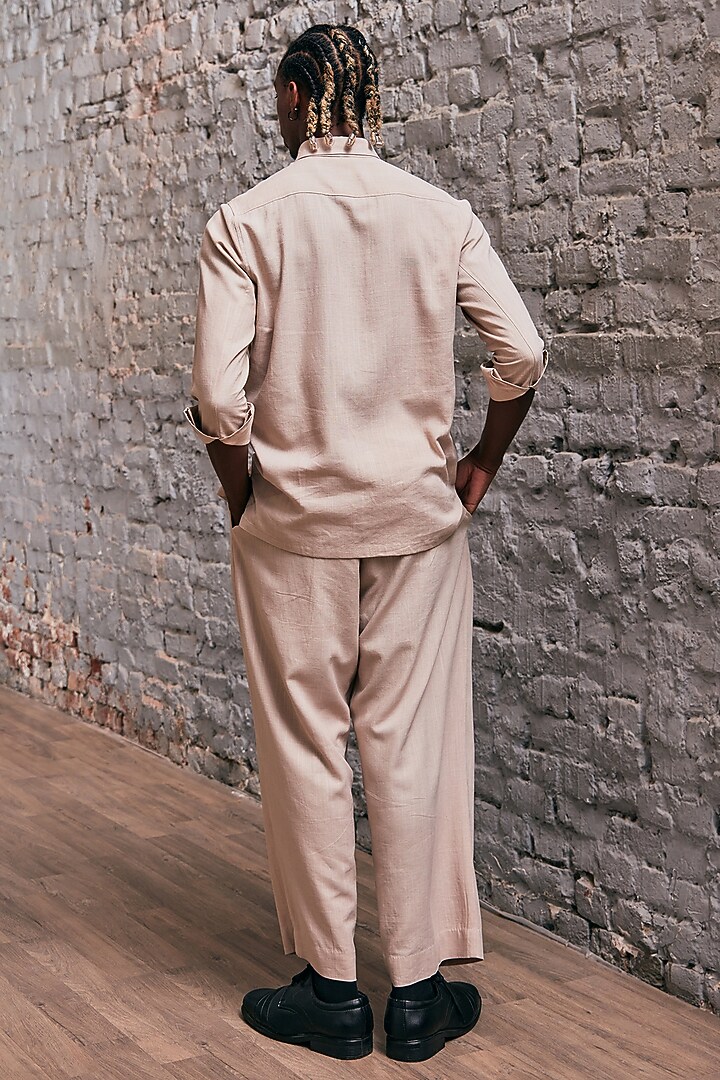 Beige Linen Embroidered Wedding Shirt by Not So Couture at Pernia's Pop Up Shop