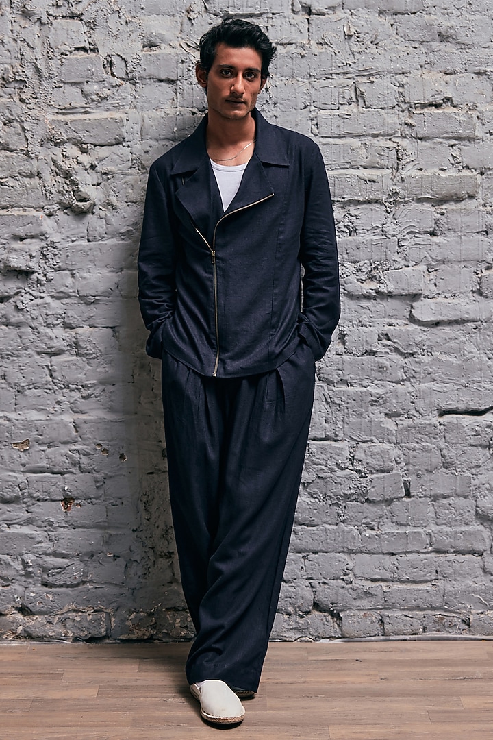 Navy Blue Linen Jacket by Not So Couture at Pernia's Pop Up Shop