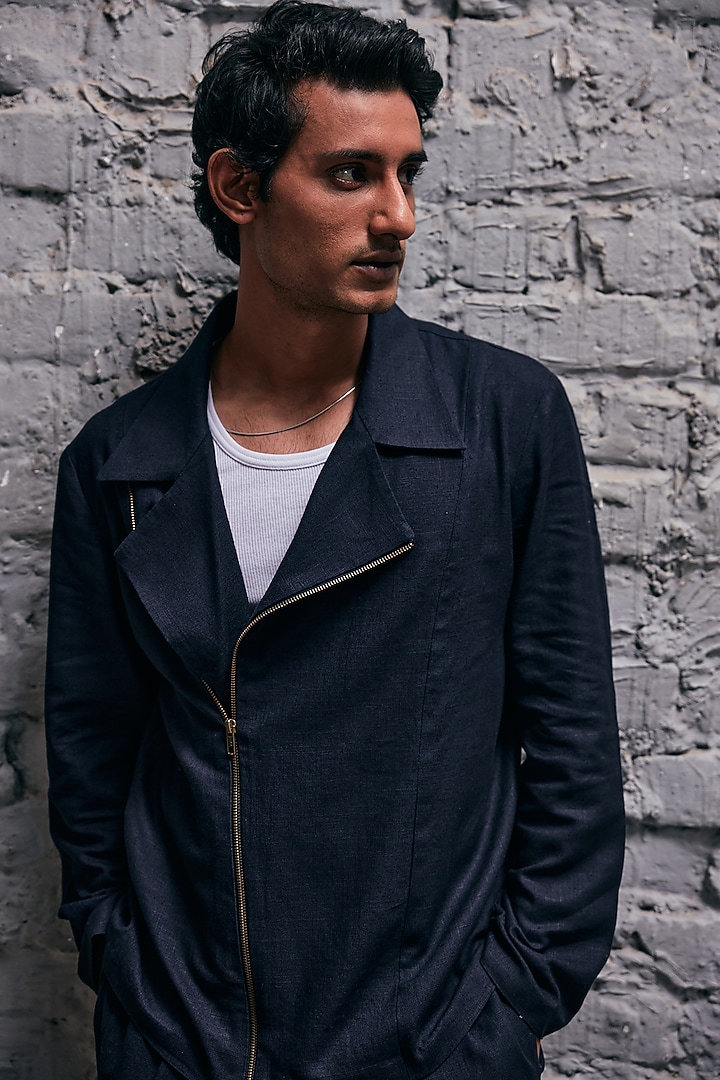 Navy Blue Linen Jacket by Not So Couture at Pernia's Pop Up Shop
