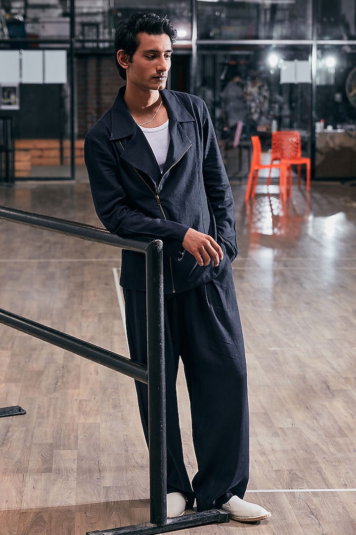 Navy Blue Linen Jacket by Not So Couture at Pernia's Pop Up Shop