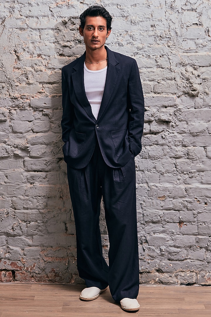 Navy Blue Linen Jacket by Not So Couture at Pernia's Pop Up Shop