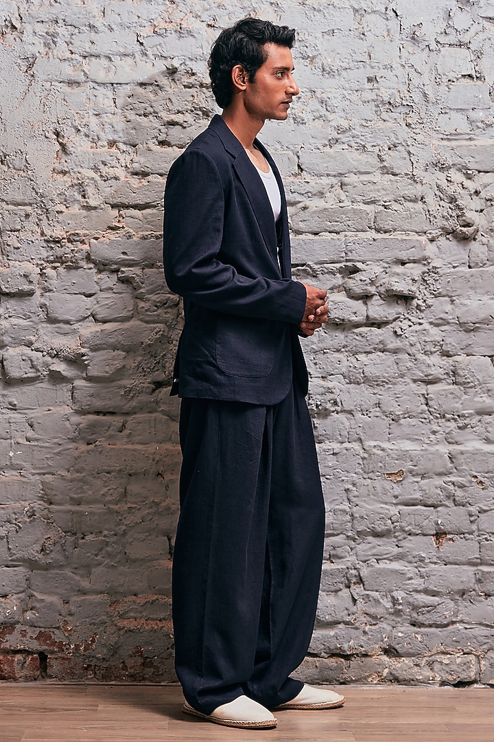 Navy Blue Linen Jacket by Not So Couture at Pernia's Pop Up Shop