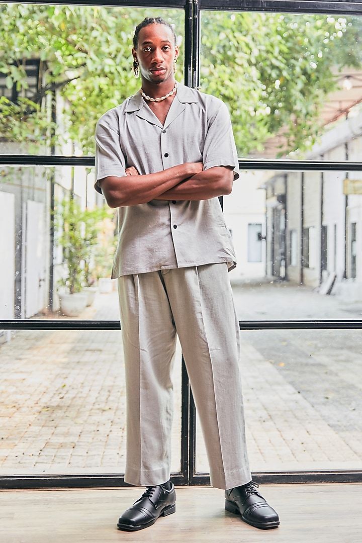 Grey Linen Party Wear Shirt by Not So Couture at Pernia's Pop Up Shop