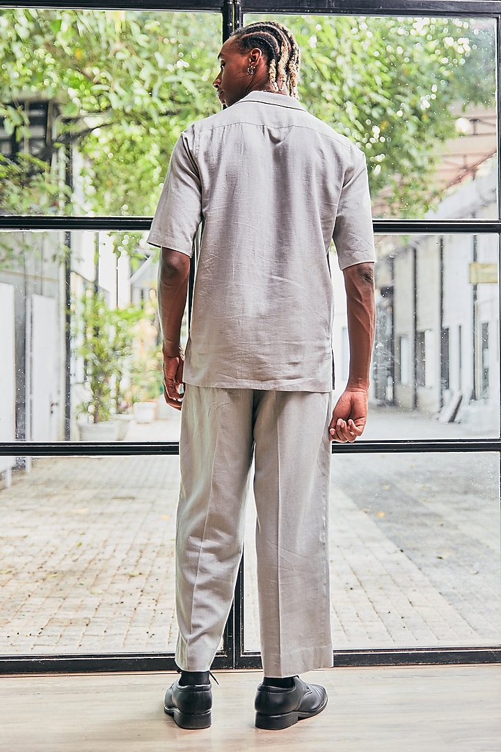Grey Linen Party Wear Shirt by Not So Couture at Pernia's Pop Up Shop