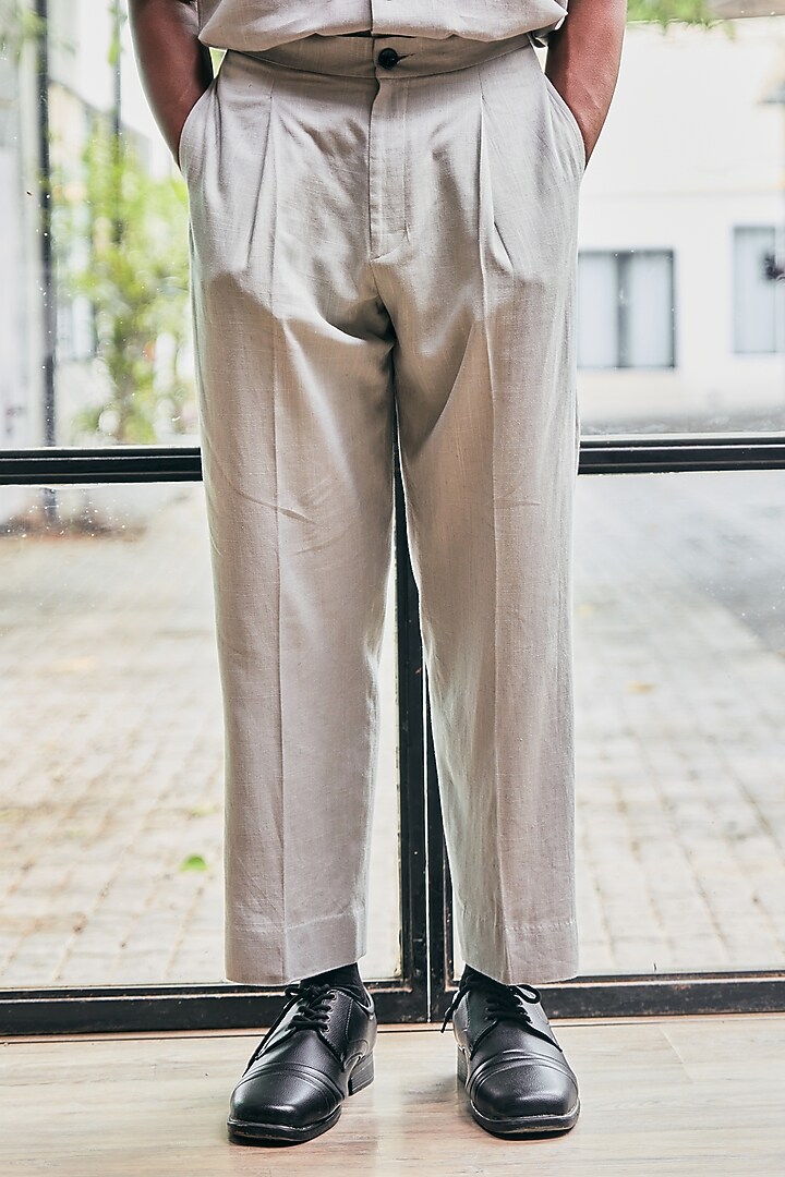 Grey Linen Party Wear Shirt by Not So Couture at Pernia's Pop Up Shop
