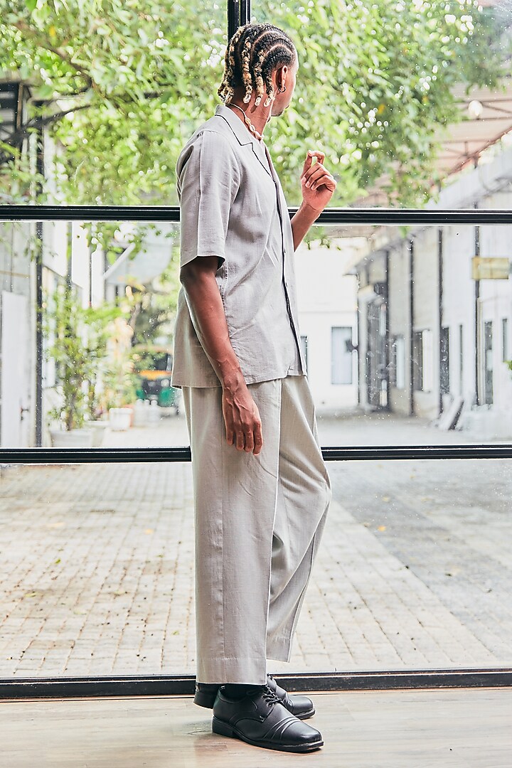 Grey Linen Party Wear Shirt by Not So Couture at Pernia's Pop Up Shop
