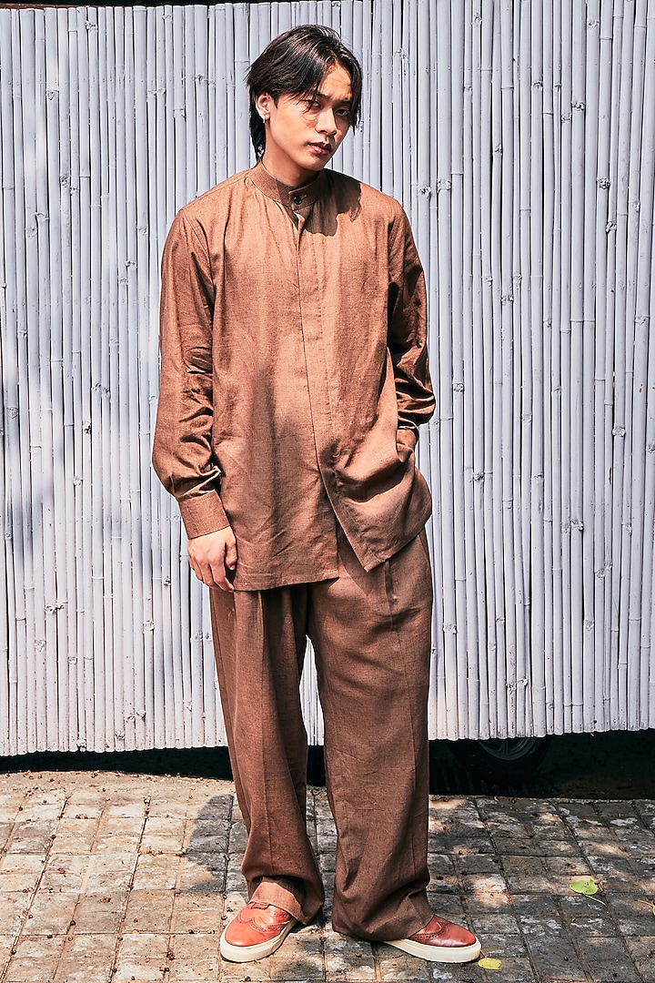 Brown Linen Wedding Shirt by Not So Couture at Pernia's Pop Up Shop