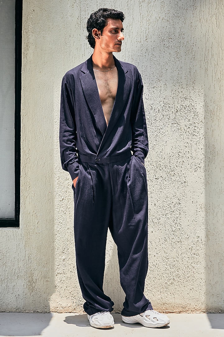 Navy Blue Linen Jumpsuit by Not So Couture at Pernia's Pop Up Shop
