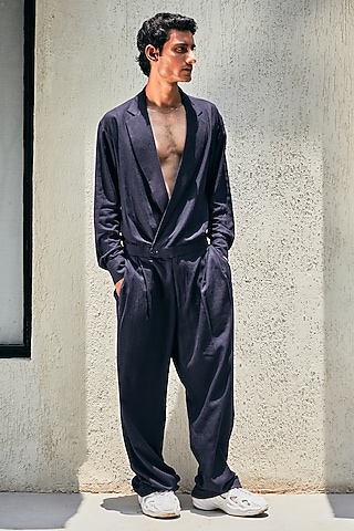Navy Blue Linen Jumpsuit by Not So Couture