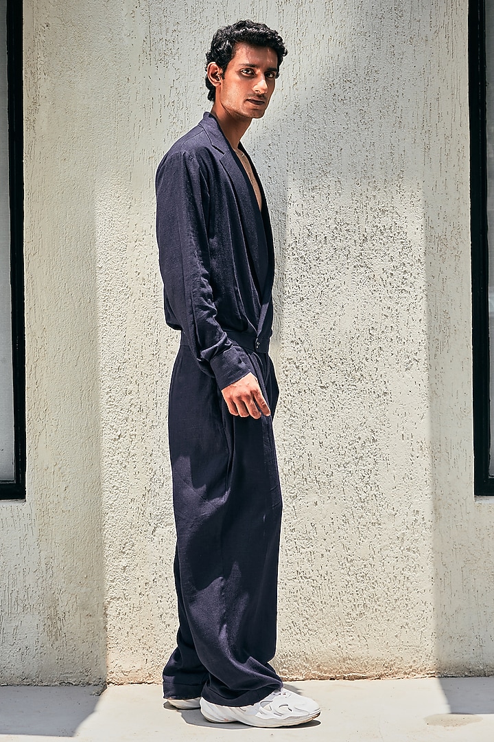 Navy Blue Linen Jumpsuit by Not So Couture at Pernia's Pop Up Shop