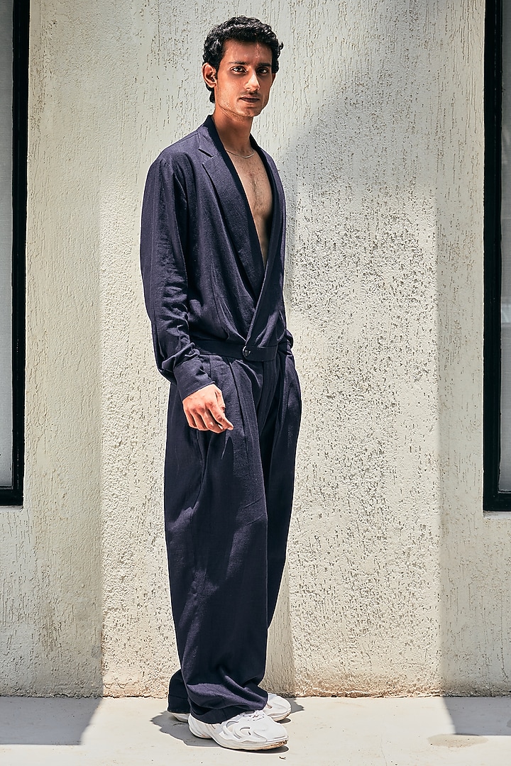 Navy Blue Linen Jumpsuit by Not So Couture at Pernia's Pop Up Shop