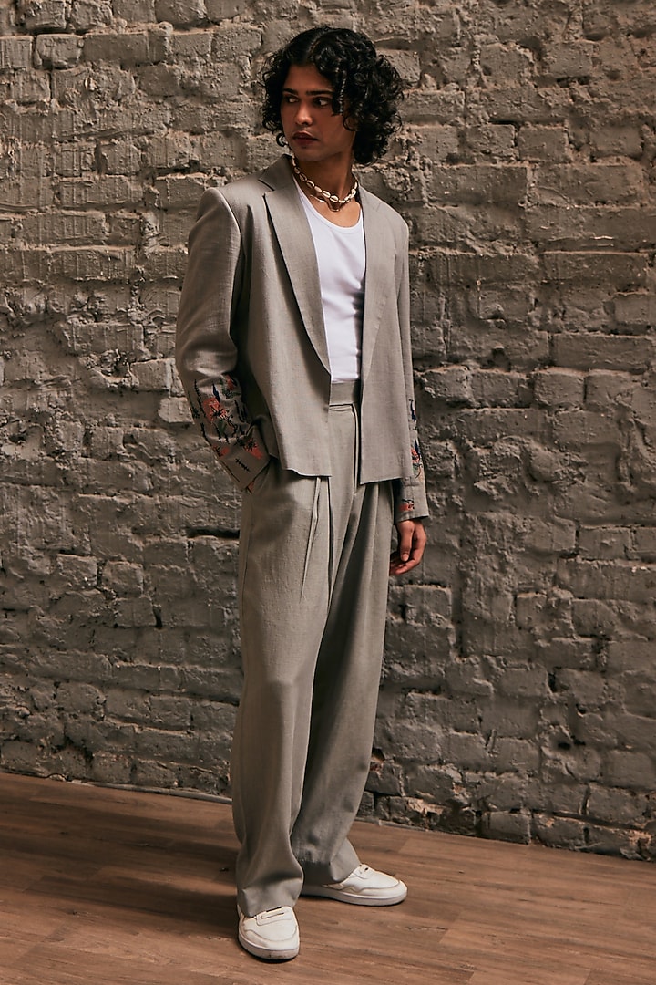 Grey Linen Open Jacket by Not So Couture at Pernia's Pop Up Shop