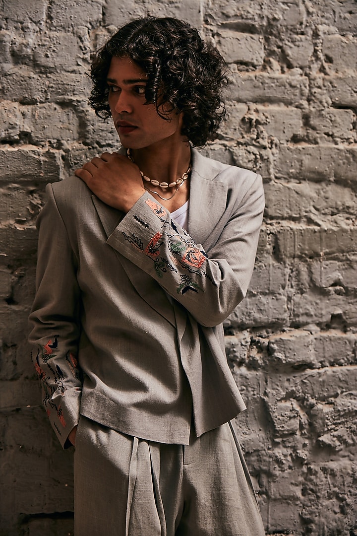 Grey Linen Open Jacket by Not So Couture at Pernia's Pop Up Shop