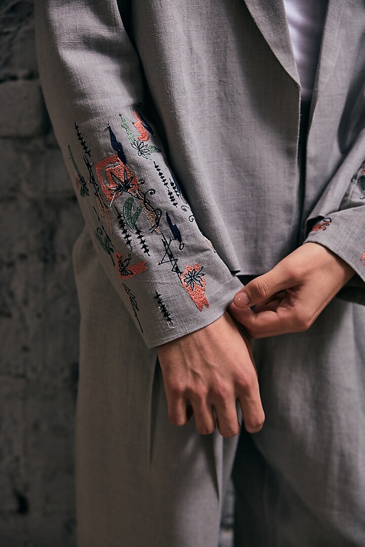 Grey Linen Open Jacket by Not So Couture at Pernia's Pop Up Shop