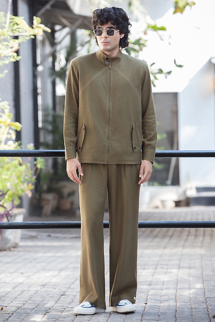 Olive Green Linen Blend Co-Ord Set by Not So Couture at Pernia's Pop Up Shop