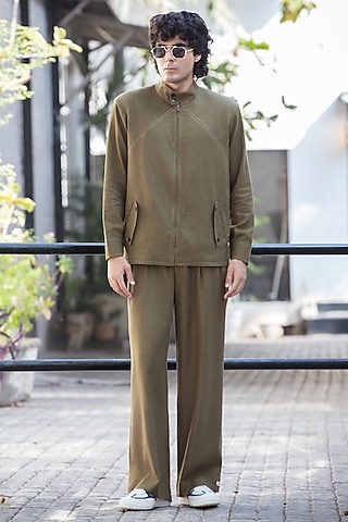 Olive Green Linen Blend Co-Ord Set by Not So Couture