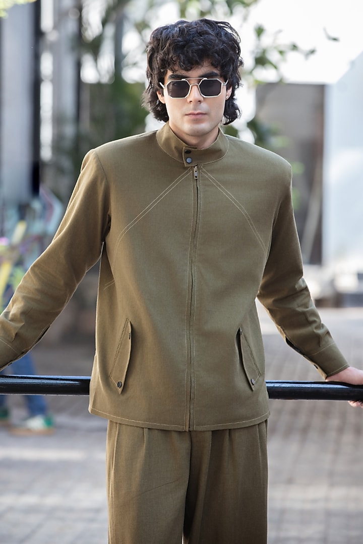 Olive Green Linen Blend Co-Ord Set by Not So Couture at Pernia's Pop Up Shop