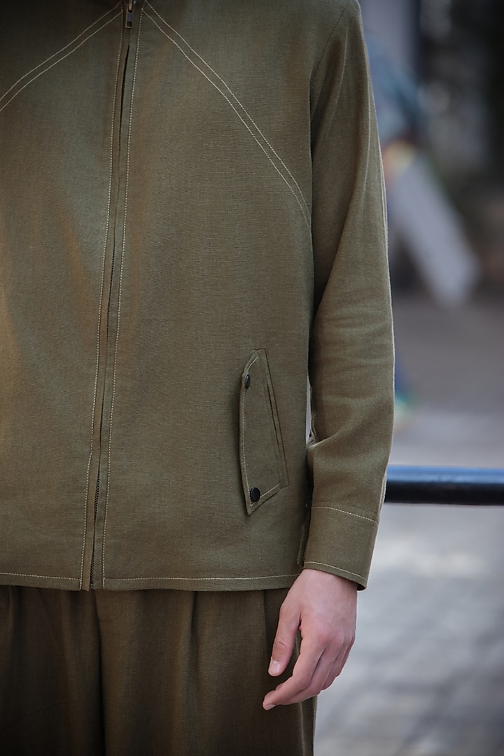 Olive Green Linen Blend Co-Ord Set by Not So Couture at Pernia's Pop Up Shop