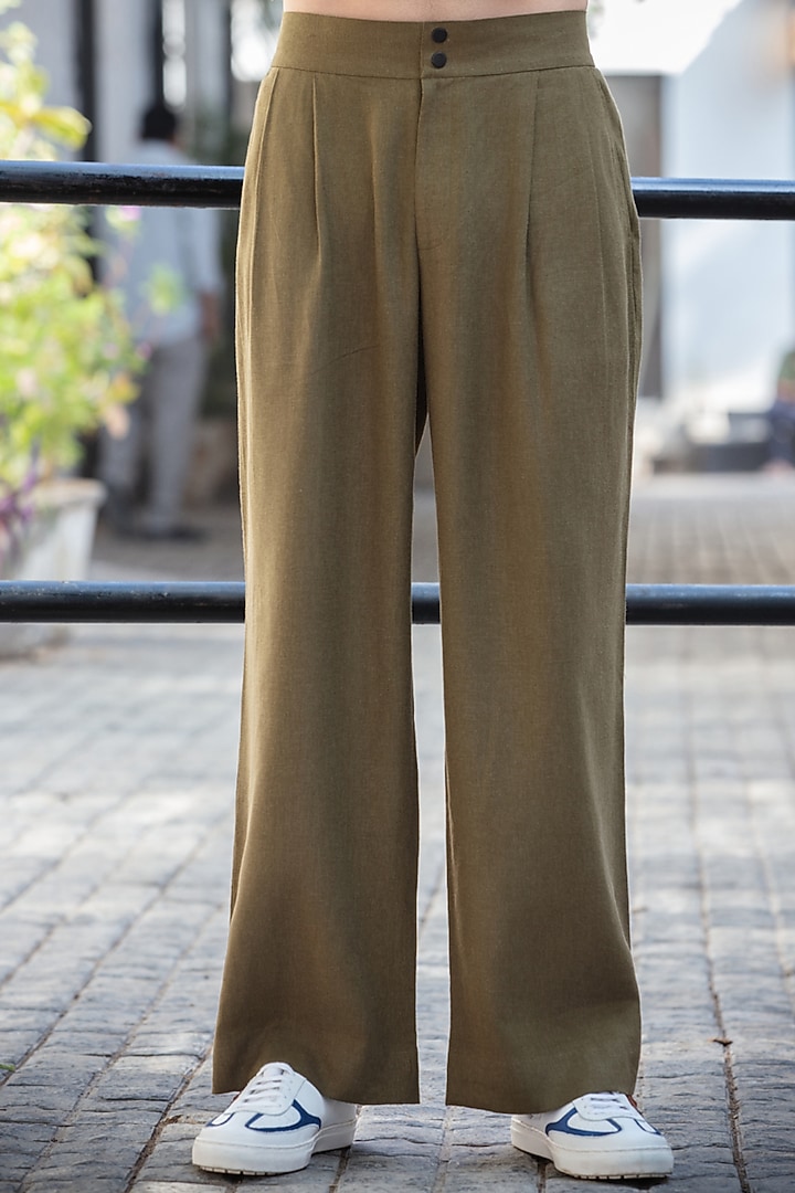 Olive Green Linen Blend Co-Ord Set by Not So Couture at Pernia's Pop Up Shop