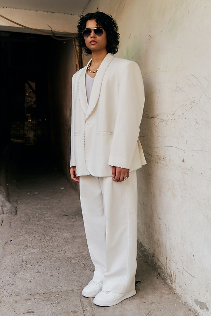 White Linen Blend Oversized Blazer Set by Not So Couture at Pernia's Pop Up Shop