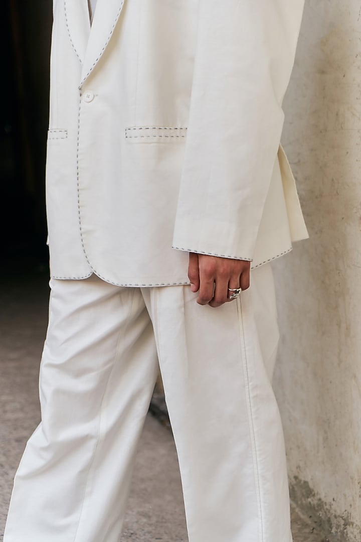 White Linen Blend Oversized Blazer Set by Not So Couture at Pernia's Pop Up Shop