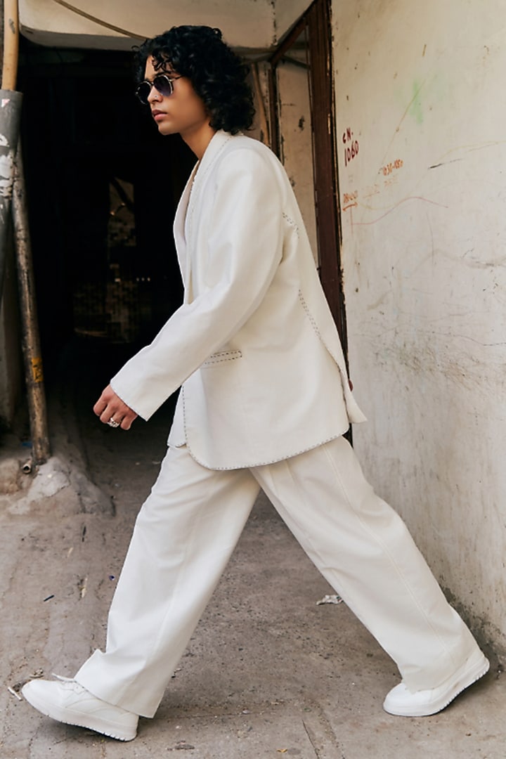 White Linen Blend Oversized Blazer Set by Not So Couture at Pernia's Pop Up Shop