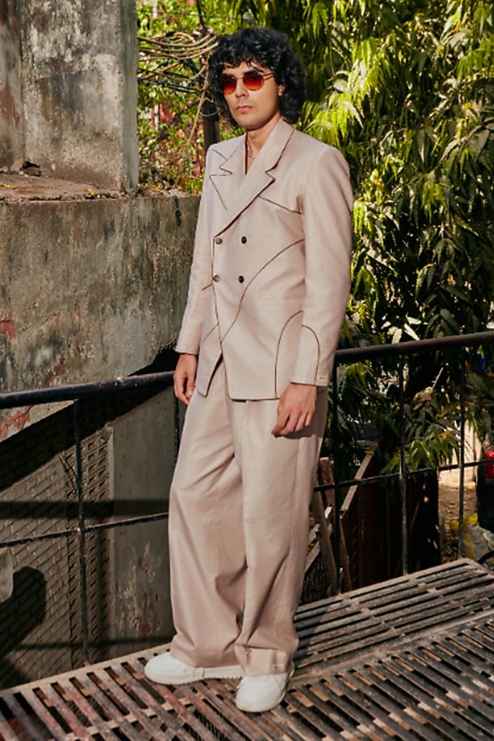 Light Mauve Linen Blend Blazer Set by Not So Couture at Pernia's Pop Up Shop