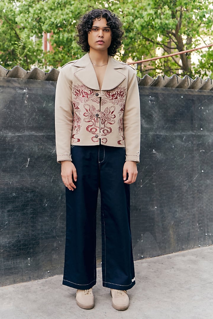 Beige Linen Blend Jacket Set by Not So Couture at Pernia's Pop Up Shop