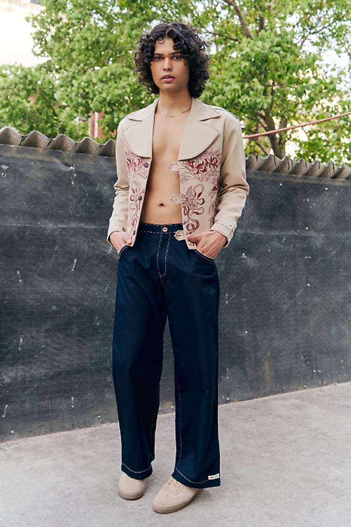 Beige Linen Blend Jacket Set by Not So Couture at Pernia's Pop Up Shop