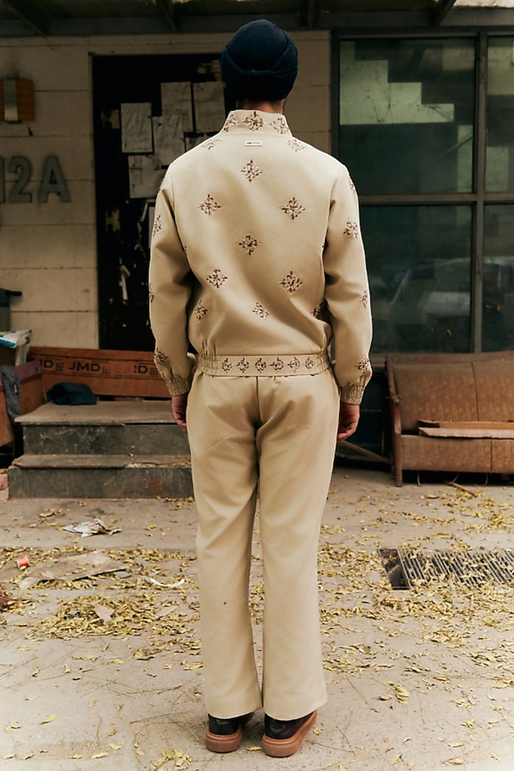 Beige Linen Blend Bomber Jacket Set by Not So Couture at Pernia's Pop Up Shop