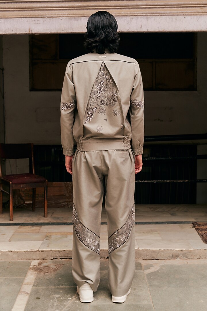 Grey Linen Blend Floral Embroidered Shacket Set by Not So Couture at Pernia's Pop Up Shop