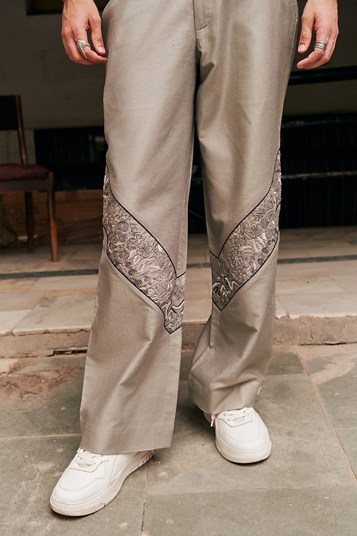 Grey Linen Blend Floral Embroidered Shacket Set by Not So Couture at Pernia's Pop Up Shop