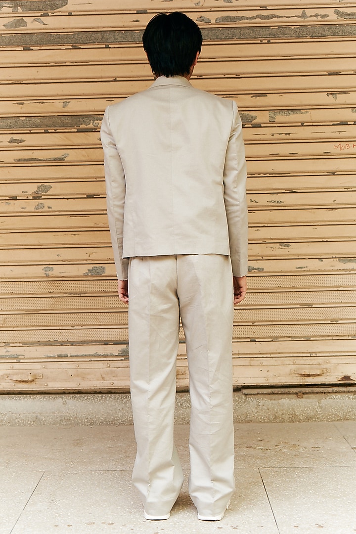 Grey Linen Blend Cropped Blazer Set by Not So Couture at Pernia's Pop Up Shop