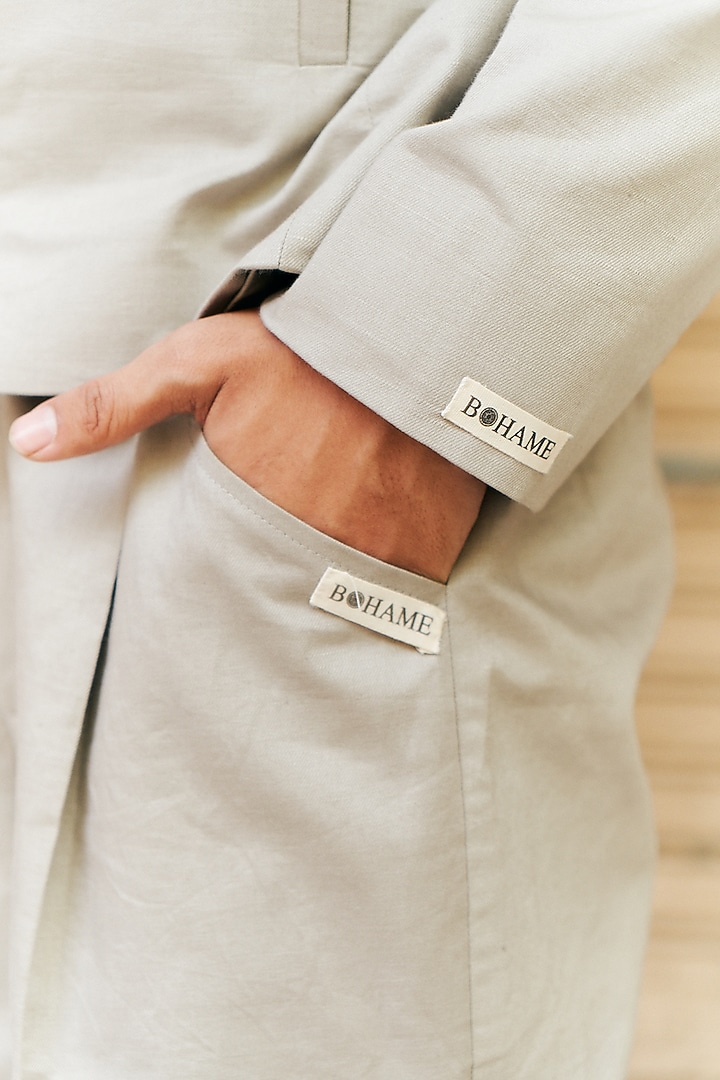 Grey Linen Blend Cropped Blazer Set by Not So Couture at Pernia's Pop Up Shop
