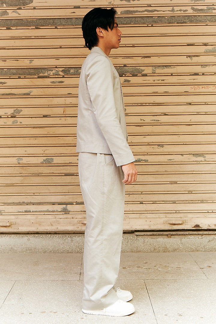 Grey Linen Blend Cropped Blazer Set by Not So Couture at Pernia's Pop Up Shop
