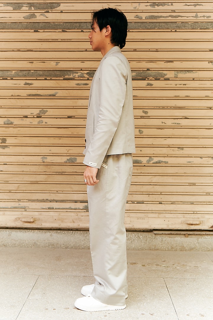 Grey Linen Blend Cropped Blazer Set by Not So Couture at Pernia's Pop Up Shop