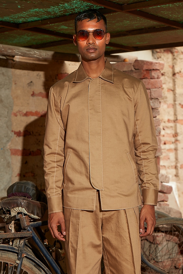 Antelope-Colored Linen Blend Shacket Set by Not So Couture at Pernia's Pop Up Shop